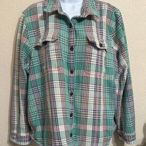 L.L. Bean Green and Pink Plaid Utility Jacket